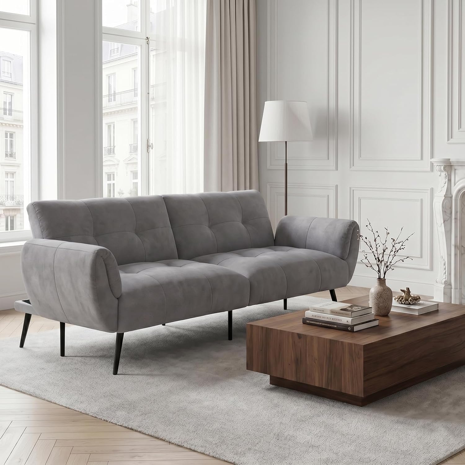 Canapé-lit convertible JIEXI – 3 places – Tissu gris – Dossier 3 positions – 170 cm