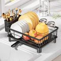 Égouttoir à Vaisselle Inox LIONONLY – Drainage Auto 360°, Porte-Ustensiles, 38 x 29 cm, Noir