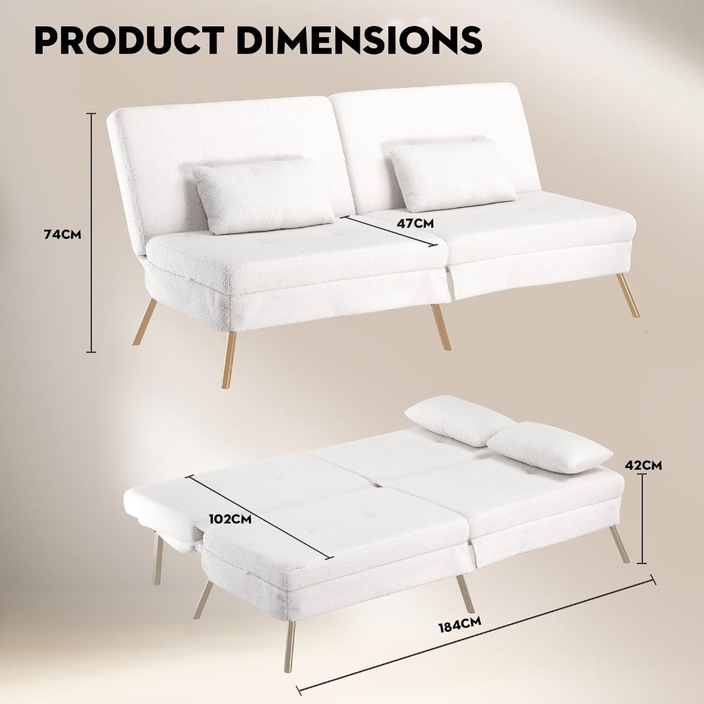 Canapé-lit convertible COMHOMA – 3 places – Tissu gris – Dossier ajustable