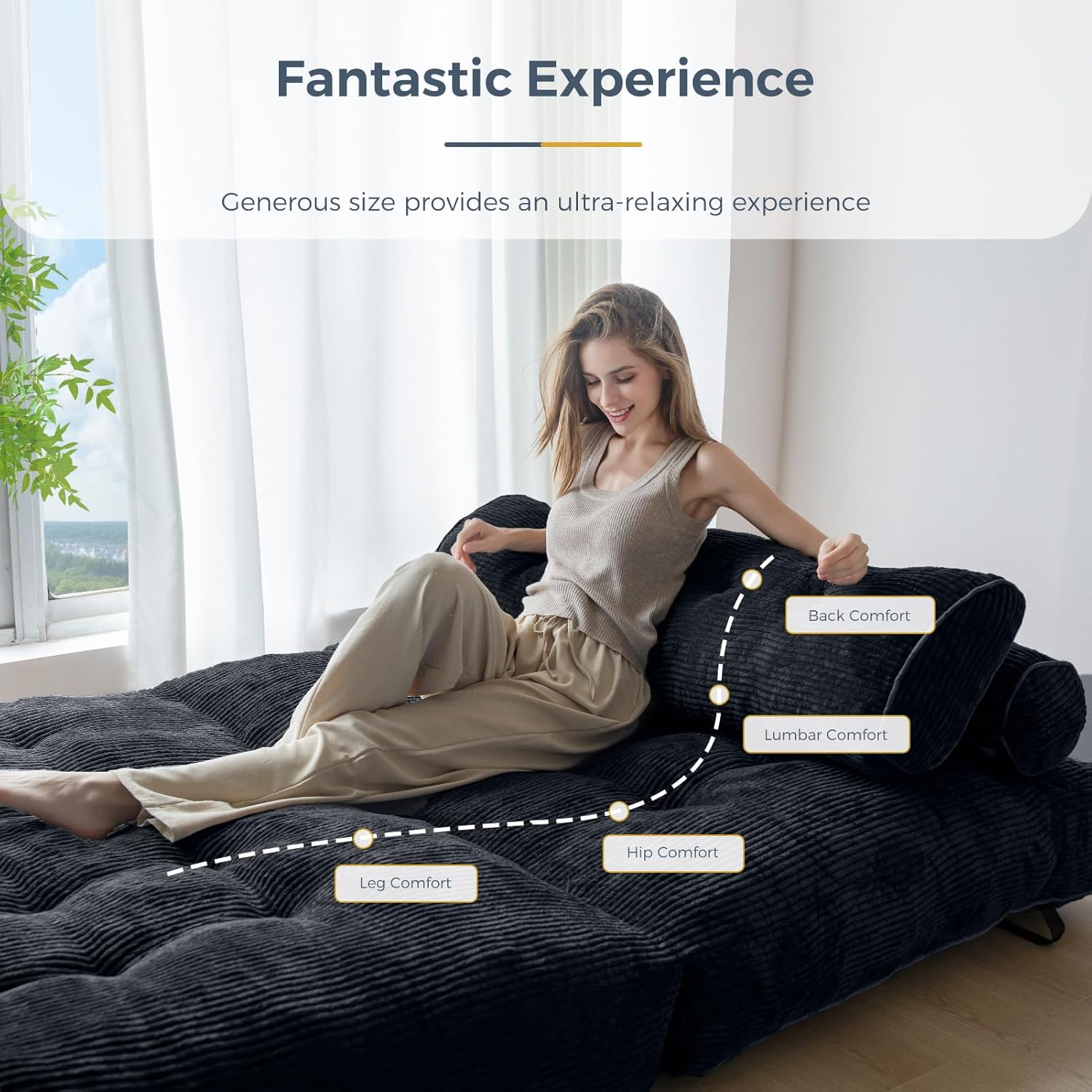 Canapé-Lit Pliant MAXYOYO — Noir, 85x190 cm, Mousse Haute Densité