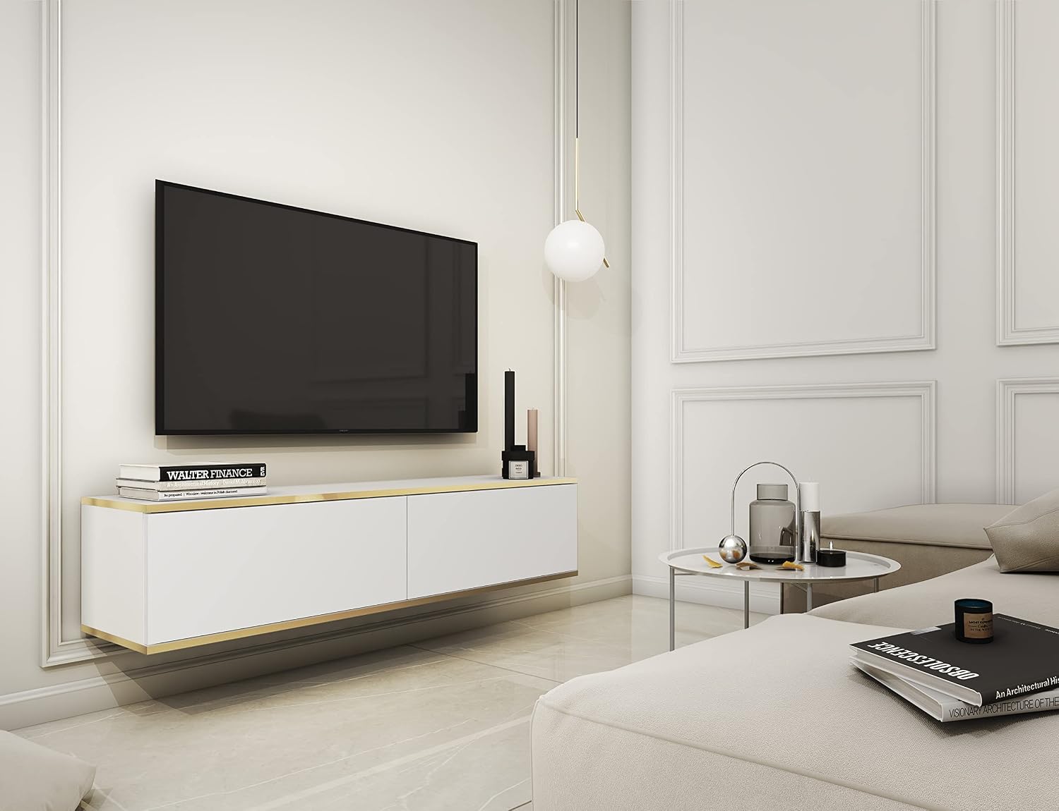 Meuble TV Mural Design | Ouverture Push-to-Open | 175 x 30 x 32 cm