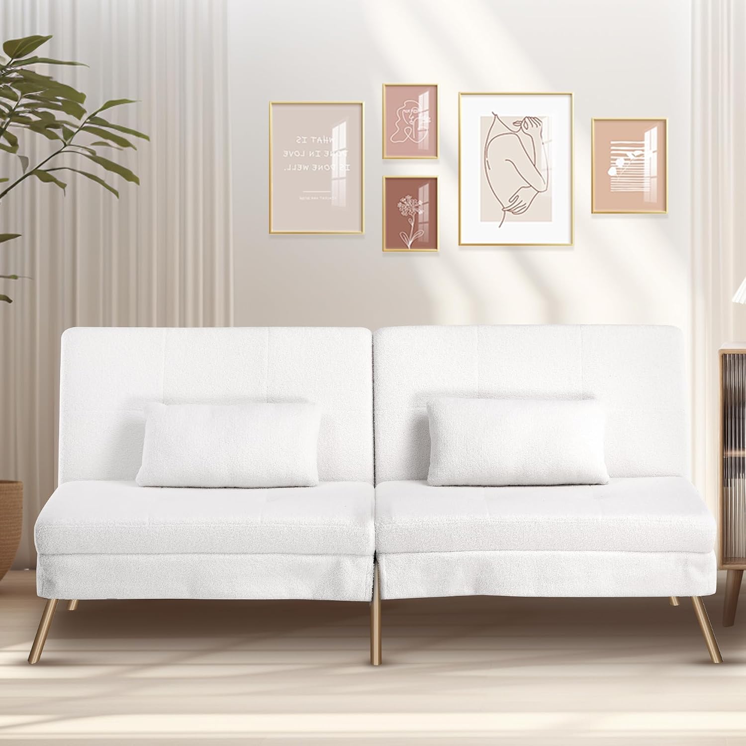 Canapé-lit convertible COMHOMA – 3 places – Tissu gris – Dossier ajustable