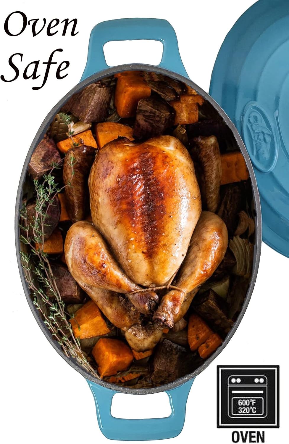 Cocotte Ovale en Fonte Émaillée La Cuisine – 5 L, Canneberge, Bouton Doré, Induction