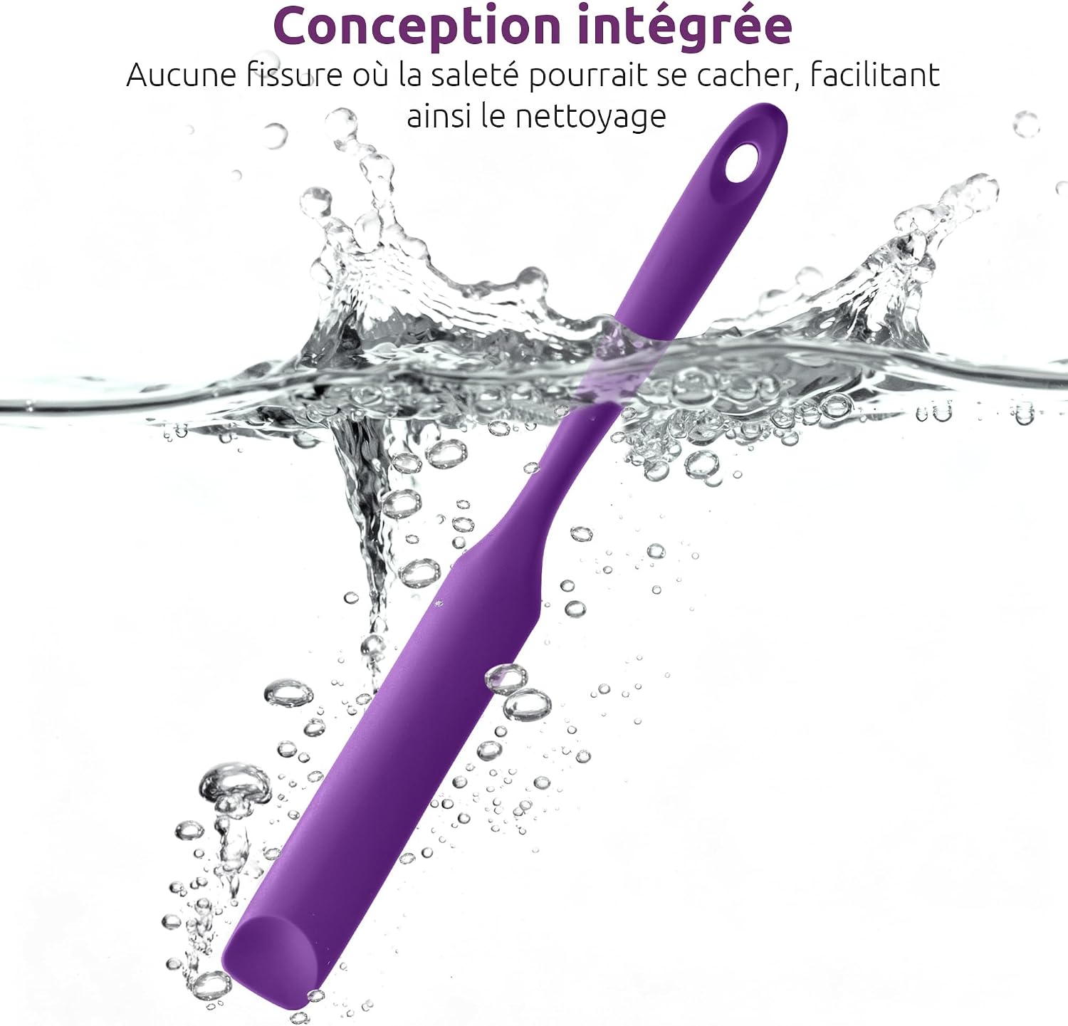 Spatule Silicone U-Taste – Embout Cuillère, Cœur Acier Inox, Résistante 315°C, 24,5 cm, Noir
