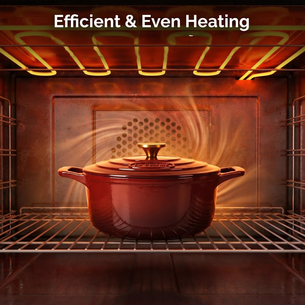 Cocotte Ovale en Fonte Émaillée La Cuisine – 5 L, Canneberge, Bouton Doré, Induction