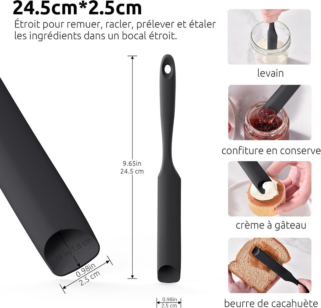 Spatule Silicone U-Taste – Embout Cuillère, Cœur Acier Inox, Résistante 315°C, 24,5 cm, Noir