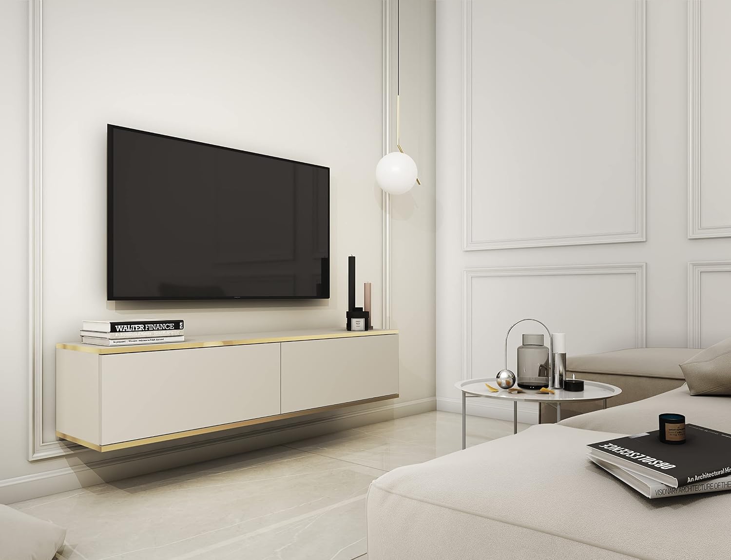 Meuble TV Mural Design | Ouverture Push-to-Open | 175 x 30 x 32 cm