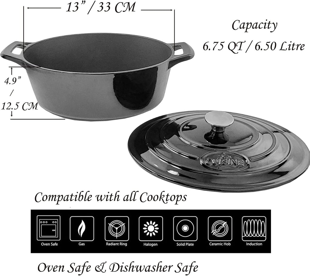 Cocotte Ovale en Fonte Émaillée La Cuisine – 5 L, Canneberge, Bouton Doré, Induction