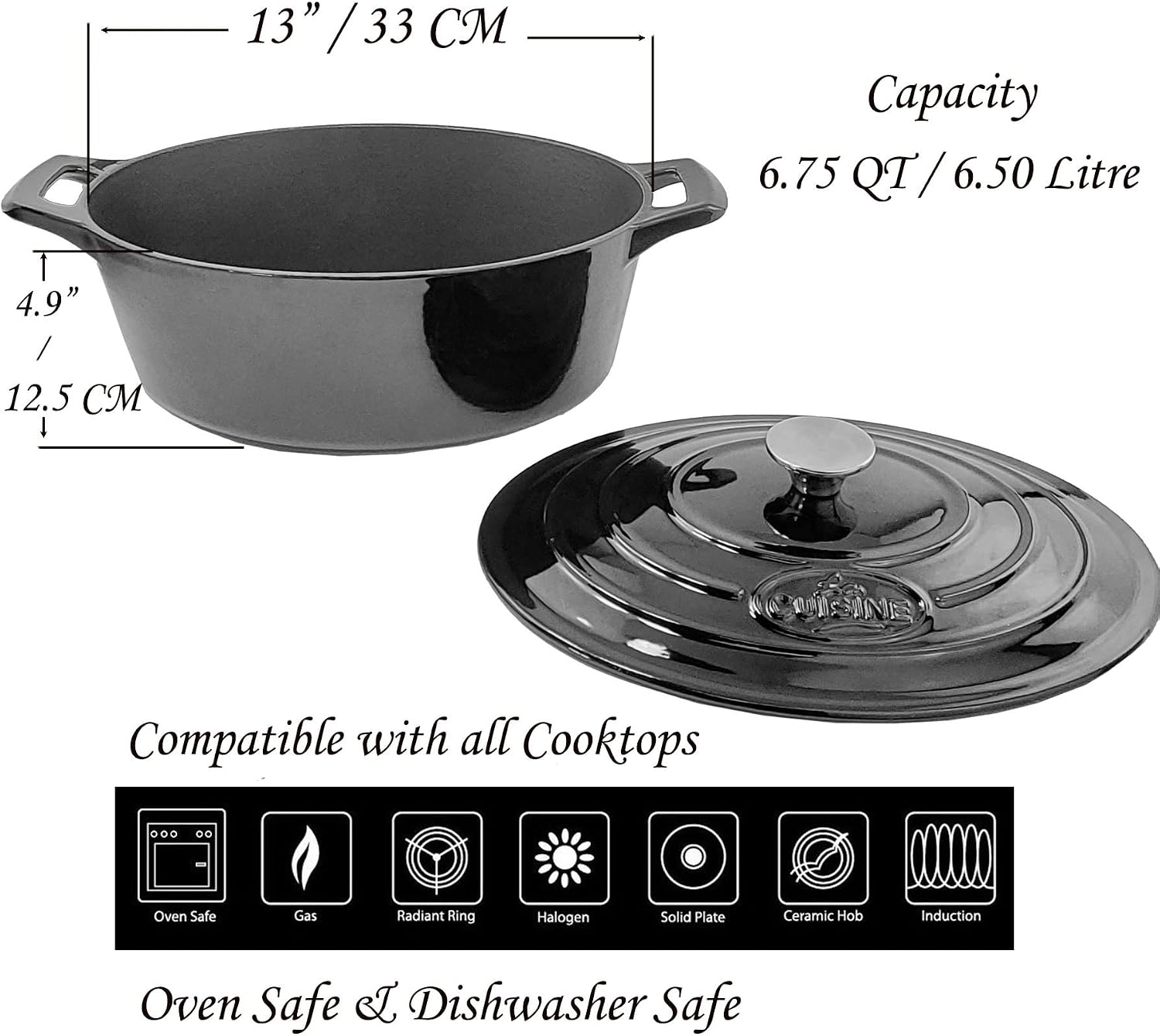 Cocotte Ovale en Fonte Émaillée La Cuisine – 5 L, Canneberge, Bouton Doré, Induction