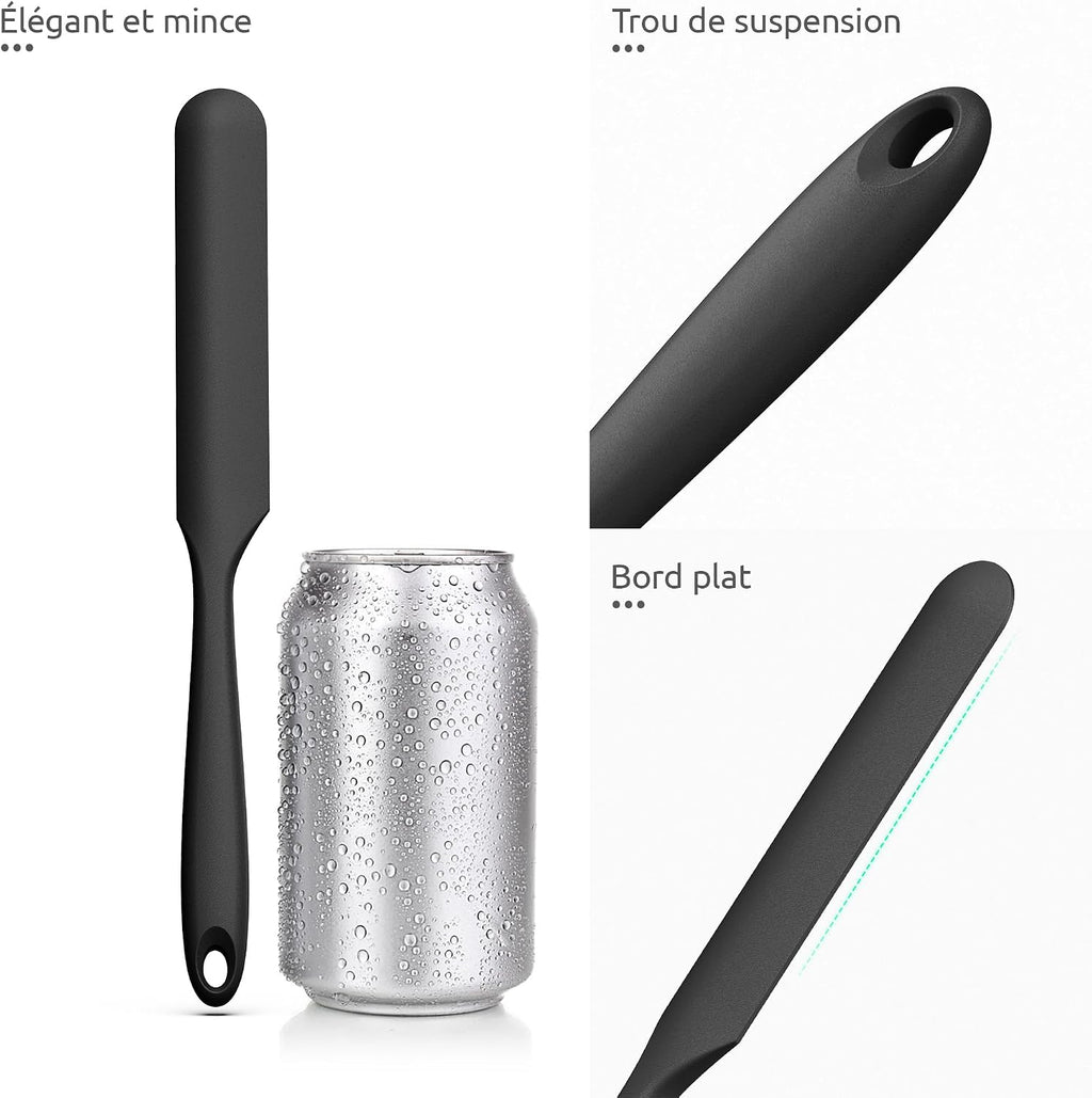 Spatule Silicone U-Taste – Embout Cuillère, Cœur Acier Inox, Résistante 315°C, 24,5 cm, Noir