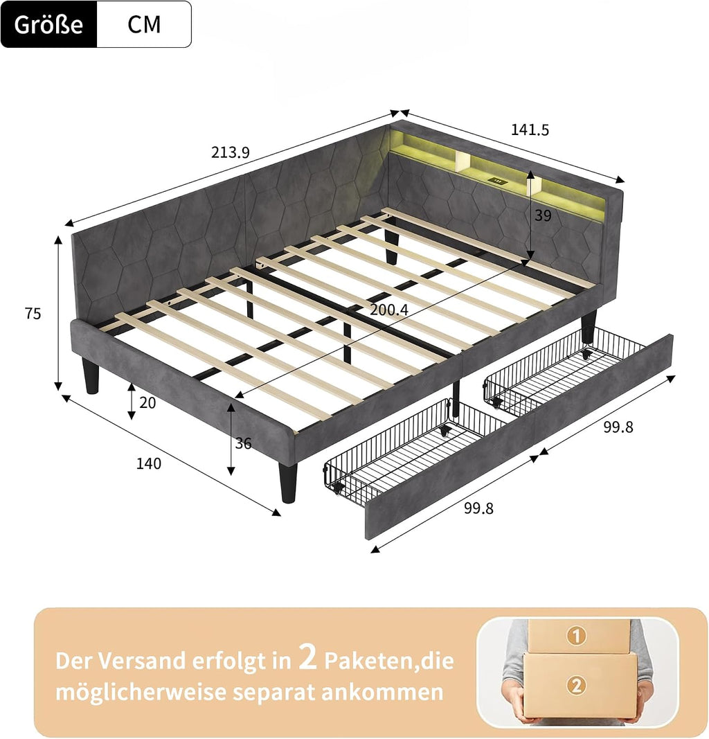 Canapé-Lit Convertible LKPOMI 2 Places — Velours Beige, Lit 180x200 cm