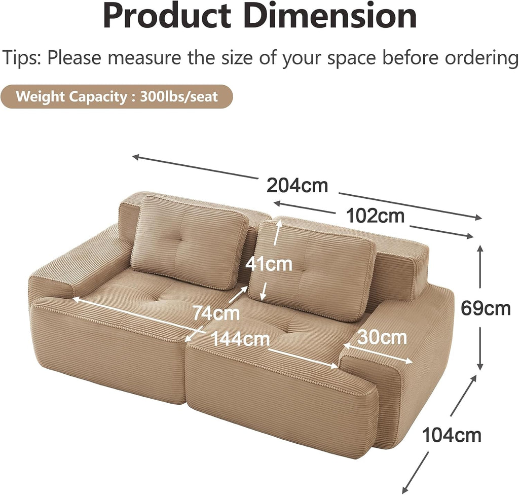 Canapé modulable en L Bladez – 3+1 places – Tissu côtelé kaki clair – Assise profonde