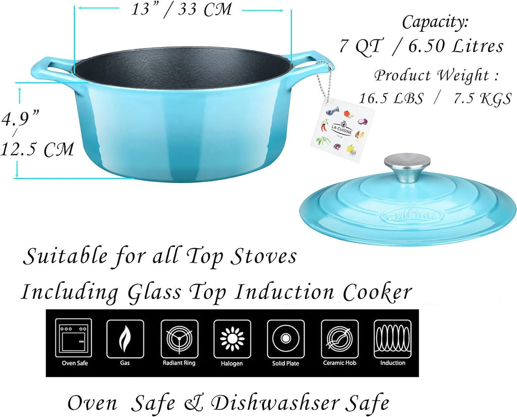 Cocotte Ovale en Fonte Émaillée La Cuisine – 5 L, Canneberge, Bouton Doré, Induction