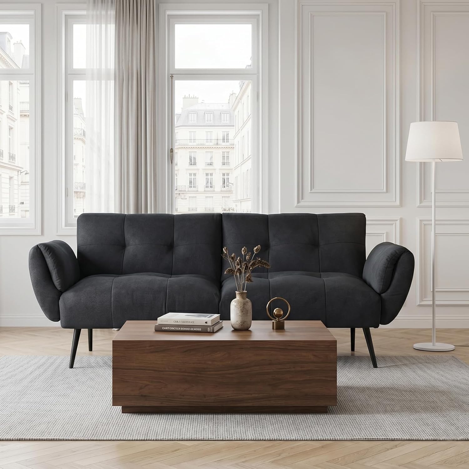 Canapé-lit convertible JIEXI – 3 places – Tissu gris – Dossier 3 positions – 170 cm