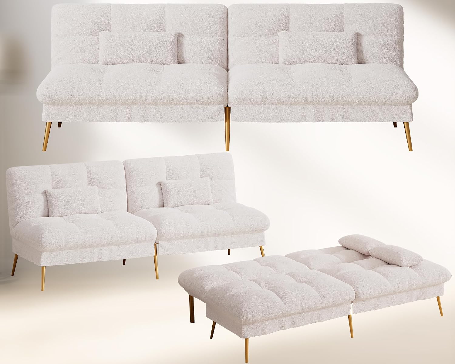 Canapé-lit convertible COMHOMA – 3 places – Tissu gris – Dossier ajustable