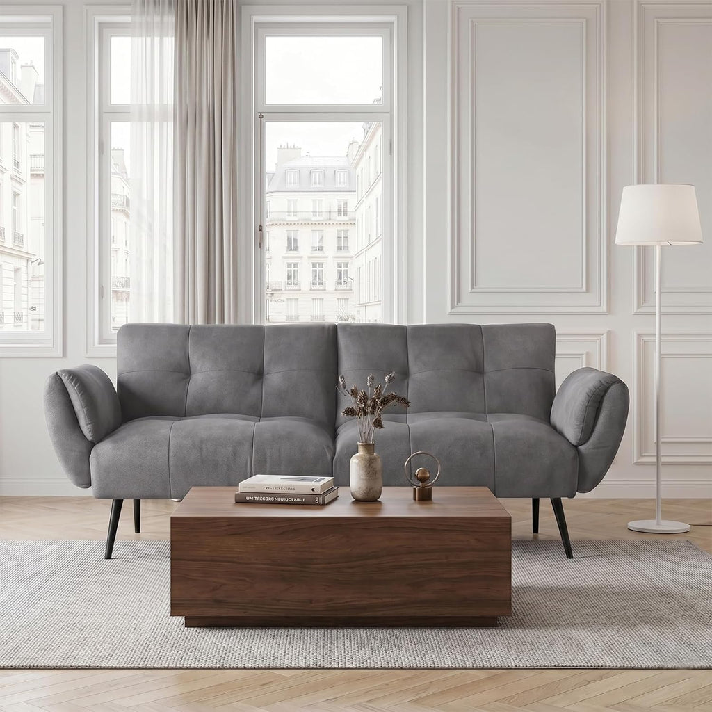 Canapé-lit convertible JIEXI – 3 places – Tissu gris – Dossier 3 positions – 170 cm