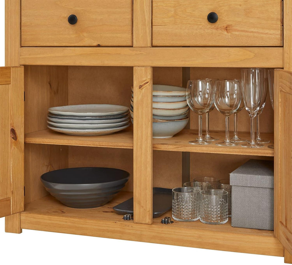Buffet Campagnard IDIMEX Cancun – Pin Massif, 2 Portes & 2 Tiroirs, 93 x 81 cm