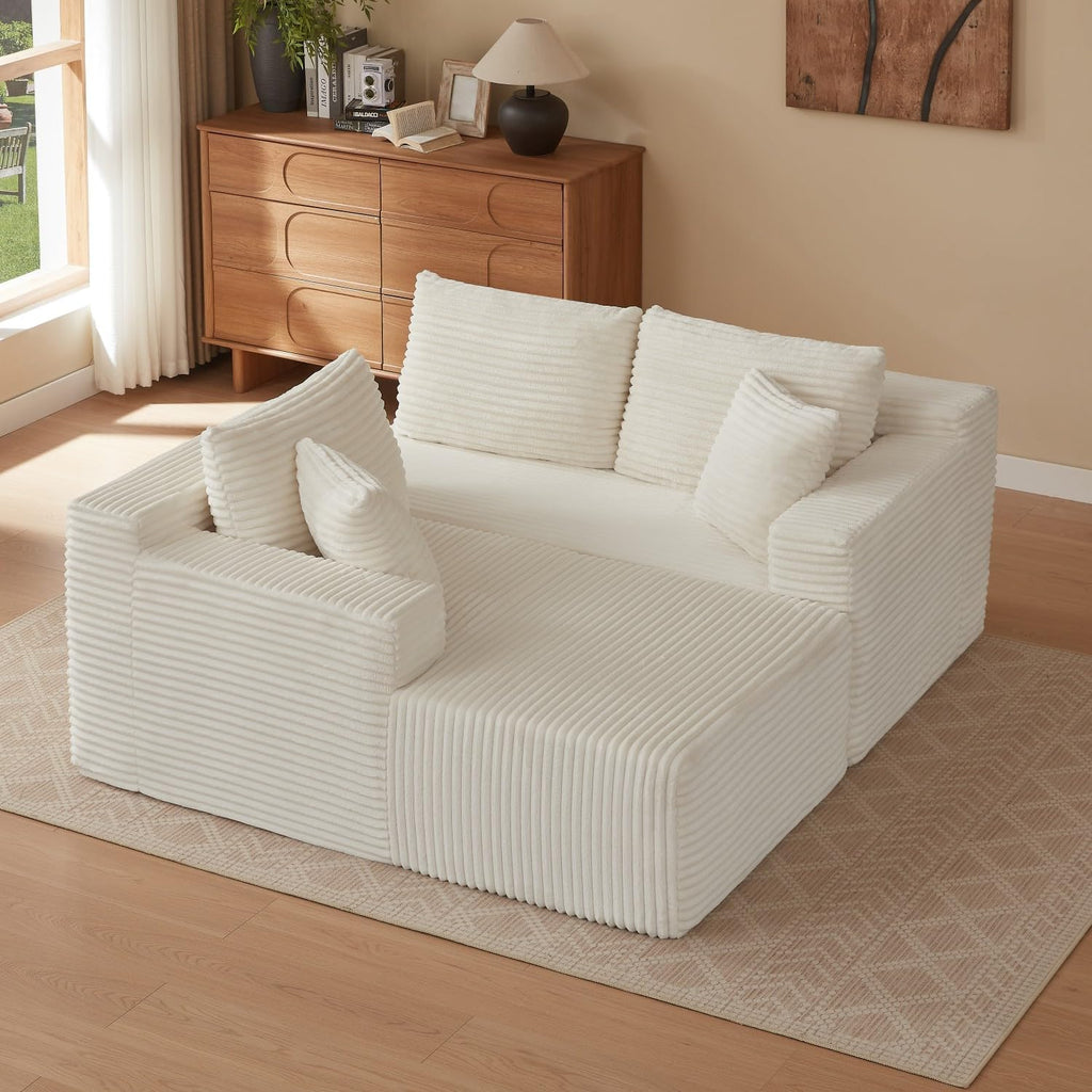 Canapé d'Angle Modulable 3 Places – Mémoire de Forme, Housse Lavable, Sans Montage | Blanc