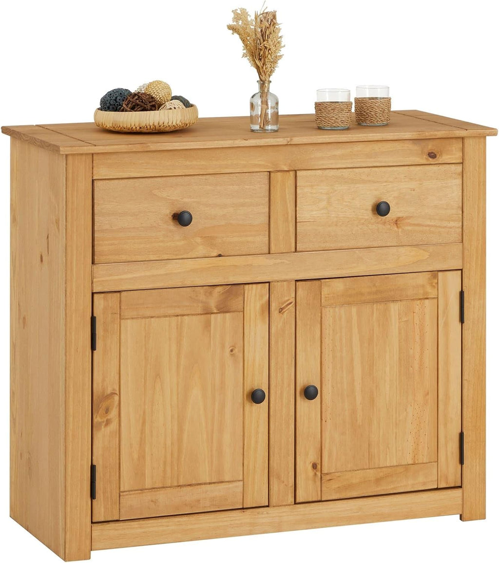 Buffet Campagnard IDIMEX Cancun – Pin Massif, 2 Portes & 2 Tiroirs, 93 x 81 cm