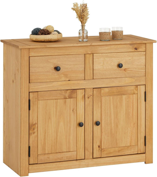 Buffet Campagnard IDIMEX Cancun – Pin Massif, 2 Portes & 2 Tiroirs, 93 x 81 cm