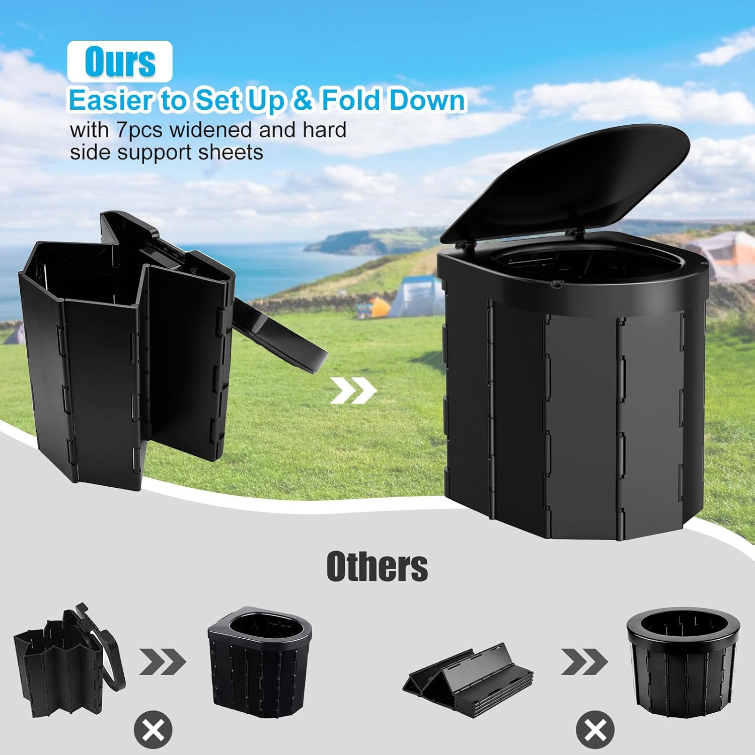 Draagbaar Campingtoilet, voor mannen en vrouwen, hygiënische pot voor de auto, opvouwbaar autotoilet voor volwassenen, voor kamperen, wandelen of uitstapjes
