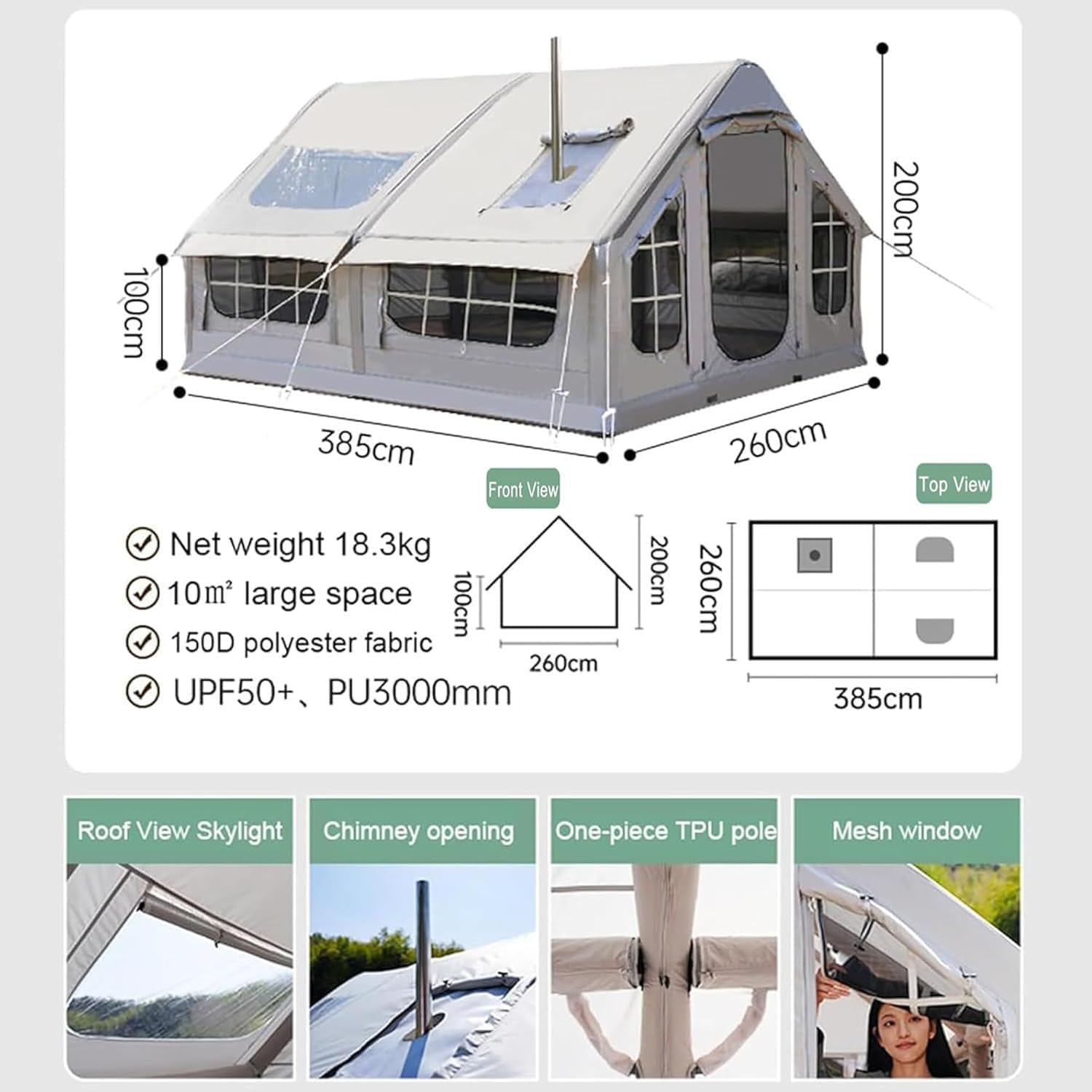 Opblaasbare tent, snelle installatie met pomp, ruim voor familiecamping, buitenschuur voor alle seizoenen
