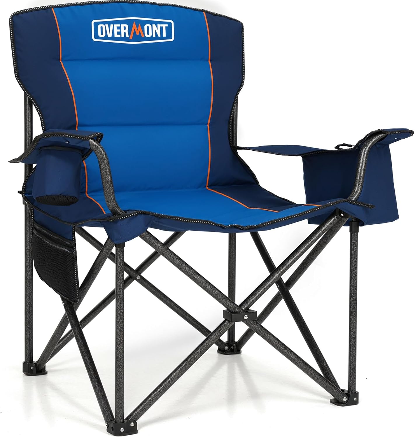 OVERMONT Extra grote campingstoel, volledig gevoerd, met koeltas en draagtas, robuuste klapstoel, draagbaar, belastbaar tot 175 kg, voor buiten, strand, tuin, picknick