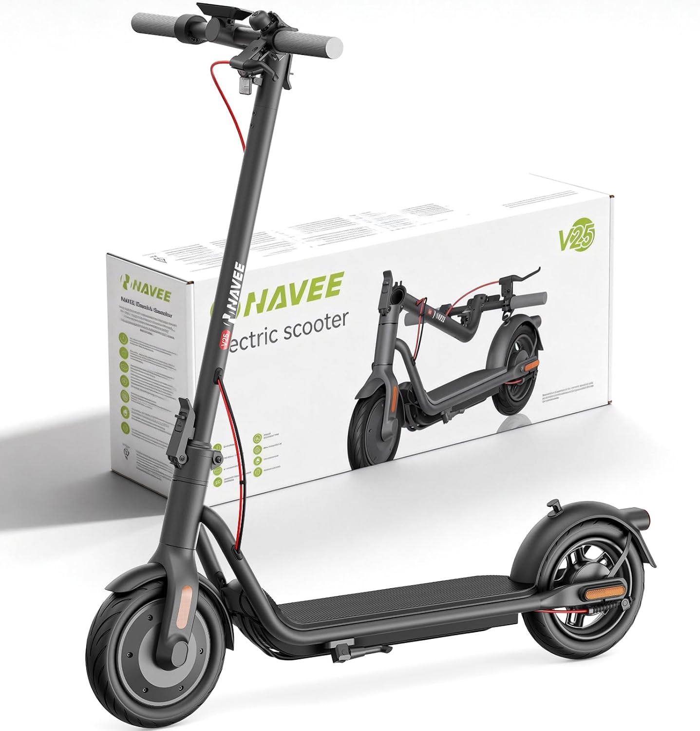 NAVEE V25 Elektrische step voor volwassenen, krachtige motor 600 W, max. bereik 25 km, banden 10 inch, E-ABS rem voor + trommel achter, TCS antislip, TÜV-certificering, Apple Find My, intelligent