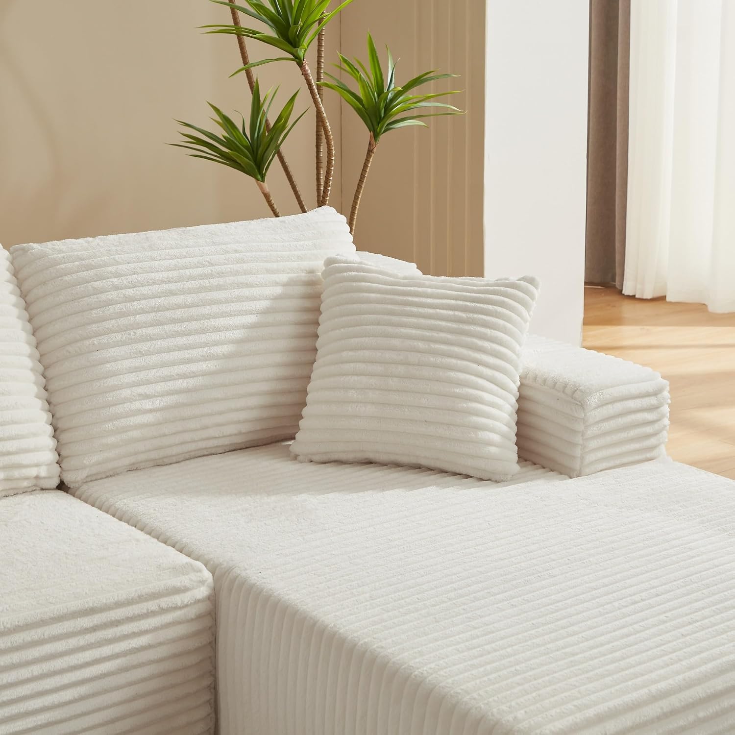 Canapé d'Angle Modulable 3 Places – Mémoire de Forme, Housse Lavable, Sans Montage | Blanc