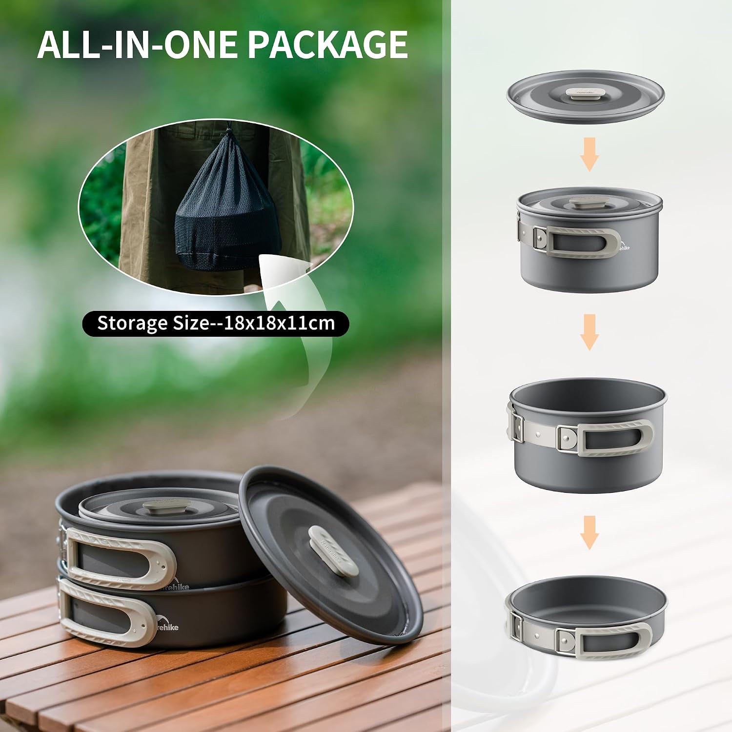 Naturehike 2-4 & 4-7 personen campingkookgerei set voor rugzakuitrusting – draagbare campingkoker en rugzakfornuis compatibel – campingaccessoires