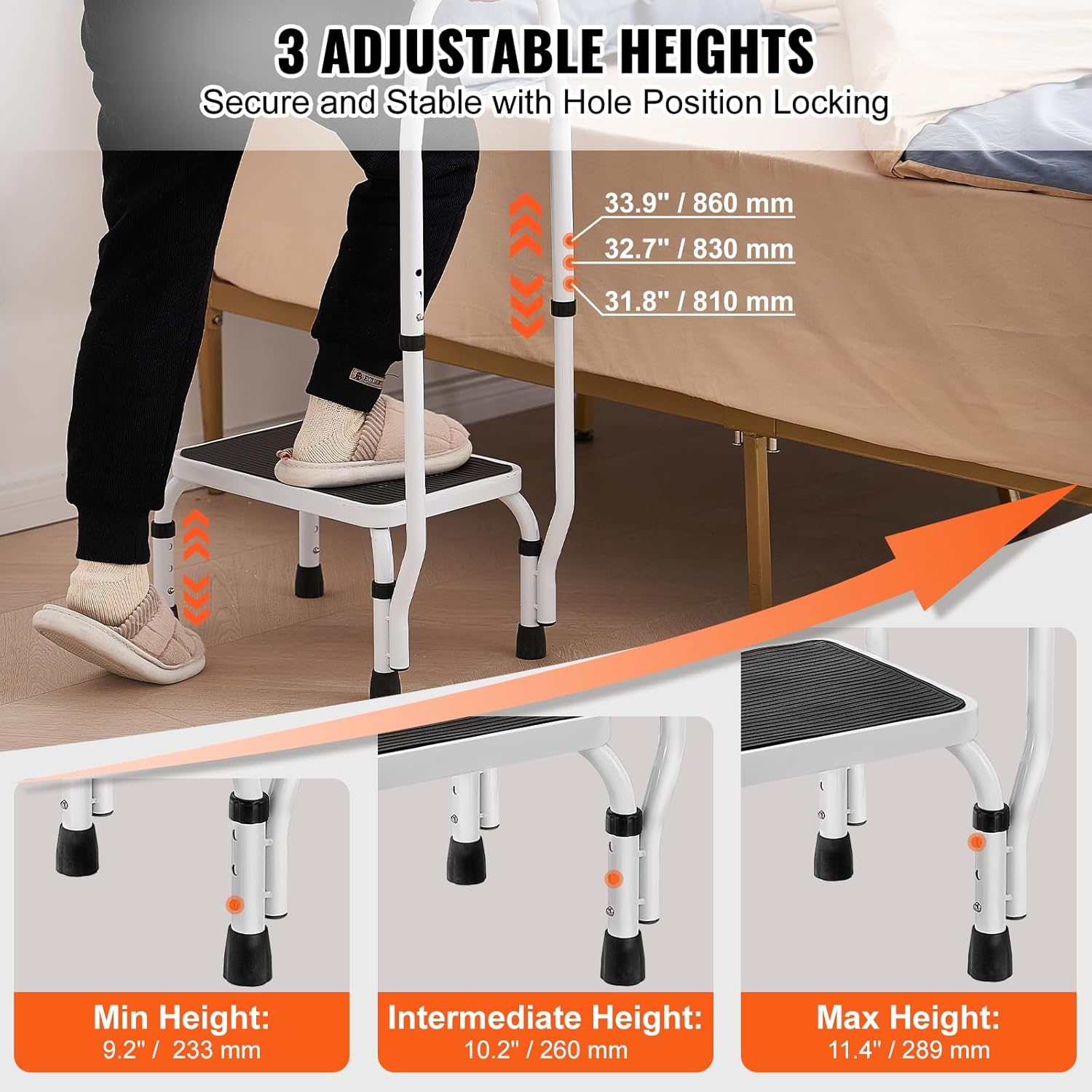 VEVOR Ladder met 1 treden, capaciteit 150 kg, opvouwbare ladder van staal, 3 verstelbare hoogtes, draagbare trapladder voor peuters voor volwassenen, robuuste antislip trapladder voor kantoor, camper