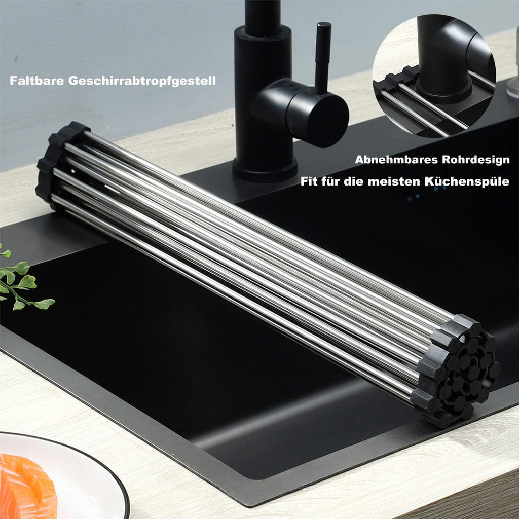Égouttoir à Vaisselle Pliable ViWaVee – Inox, Sur Évier, 43 x 35 cm, Noir