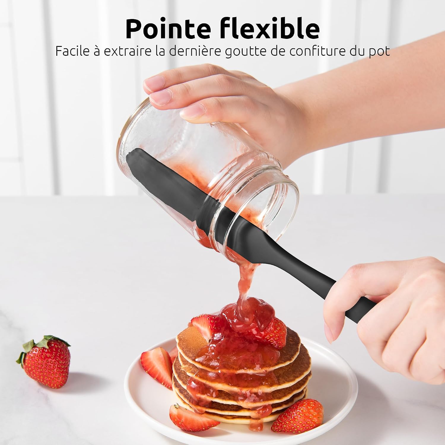 Spatule Silicone U-Taste – Embout Cuillère, Cœur Acier Inox, Résistante 315°C, 24,5 cm, Noir
