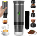 VHV Draagbaar koffiezetapparaat voor reizen, snelle verwarming, 3-in-1, draagbaar, 12 V, automatische verwarming van 4 tot 6 minuten, grote capsules, gemalen koffie, voor camping, kantoor, thuis