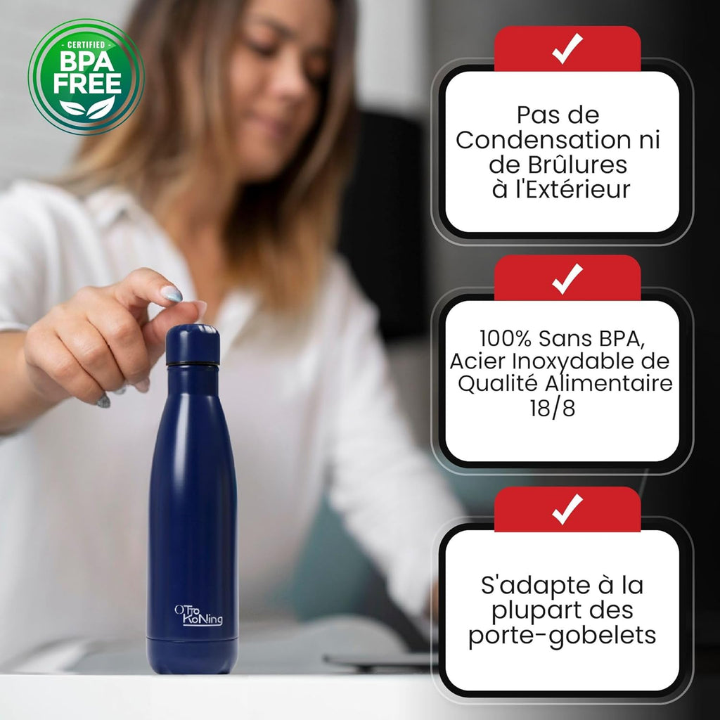 Otto Koning Insulated Water Bottle 500ml - Insulated Water Bottle Keeps Drinks Cold for 24 Hours and Hot for 12 Hours - Leak Proof Insulated Water Bottle BPA Free
