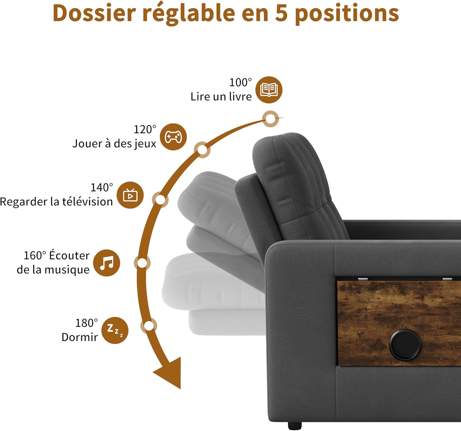 Canapé-Lit Convertible LKPOMI 2 Places — Velours Beige, Lit 180x200 cm
