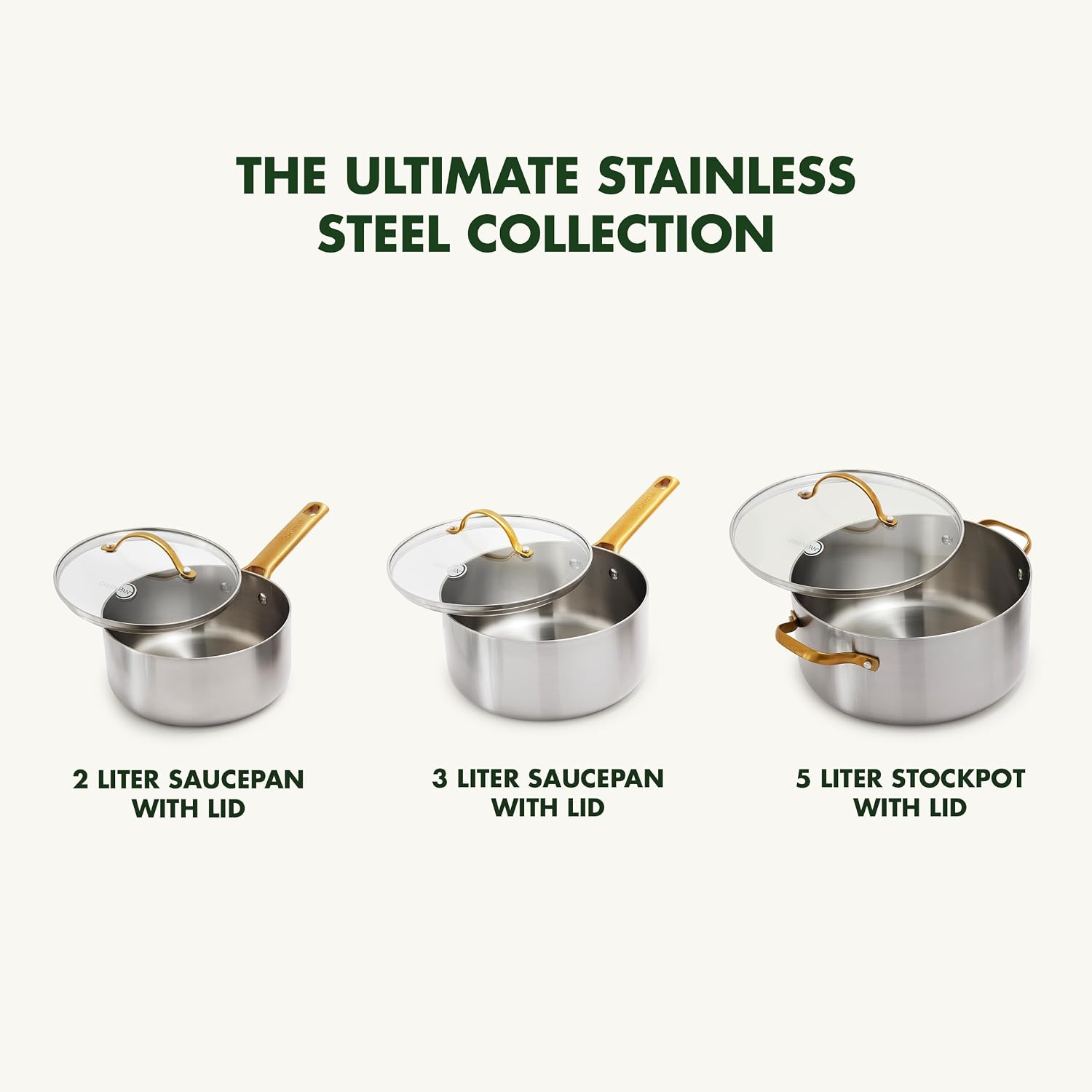 Set de Casseroles GreenPan Padova 6 Pièces — Inox, Compatible Induction