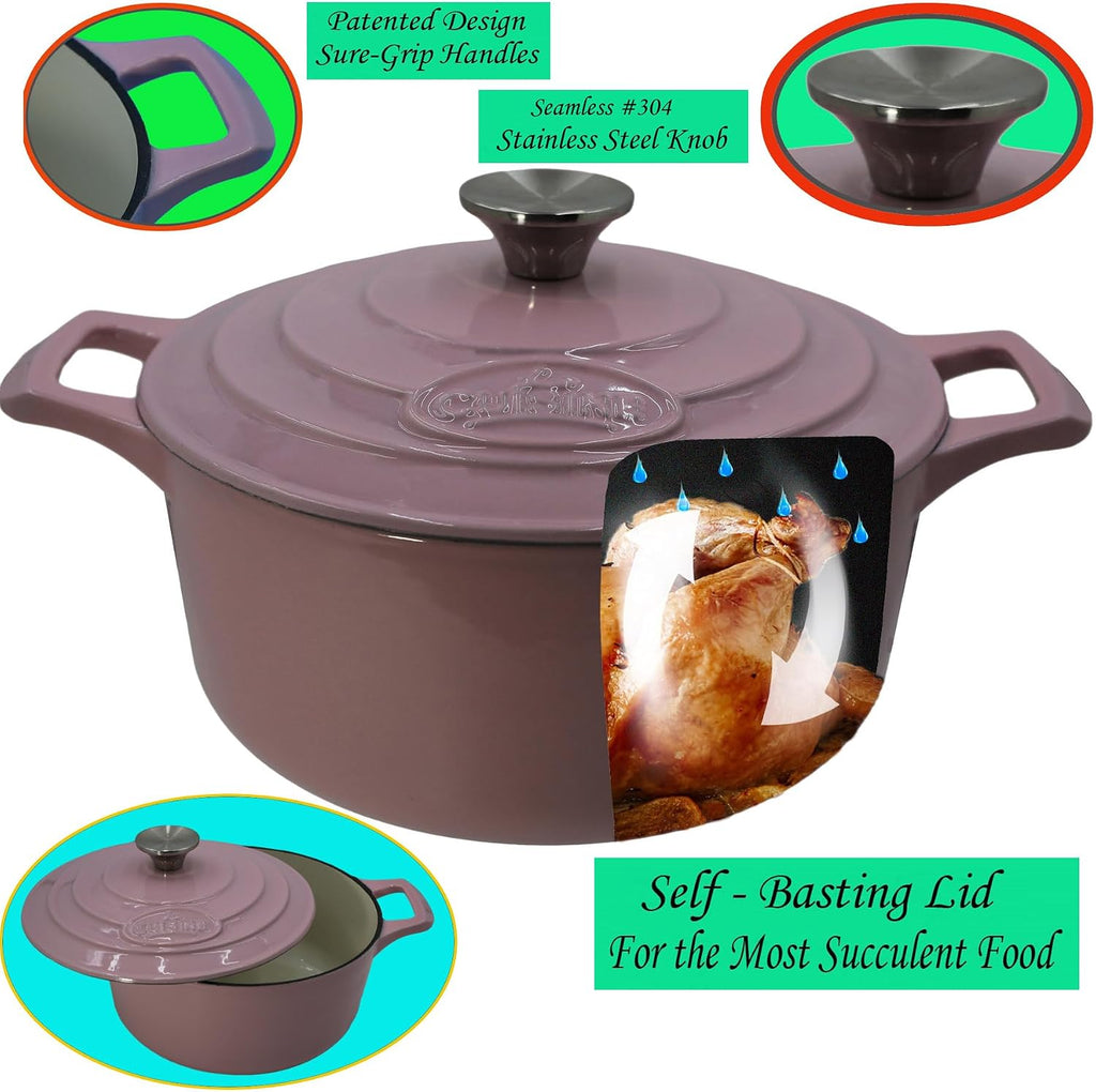 Cocotte Ovale en Fonte Émaillée La Cuisine – 5 L, Canneberge, Bouton Doré, Induction