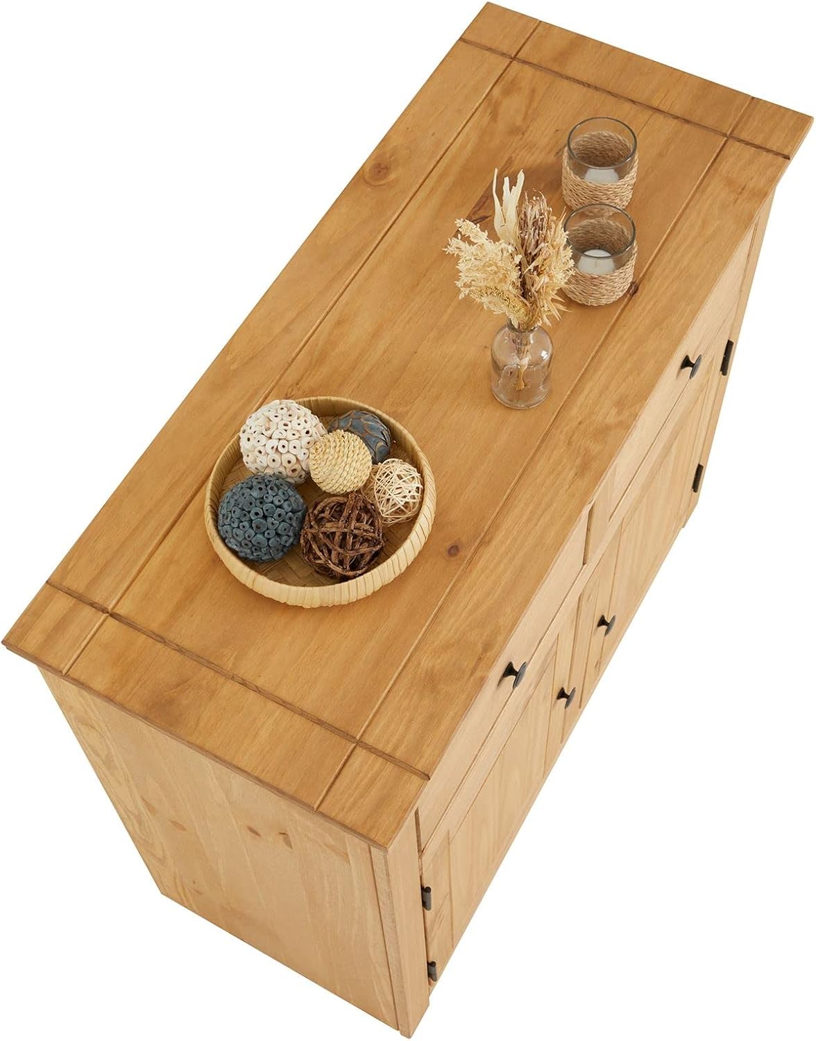 Buffet Campagnard IDIMEX Cancun – Pin Massif, 2 Portes & 2 Tiroirs, 93 x 81 cm