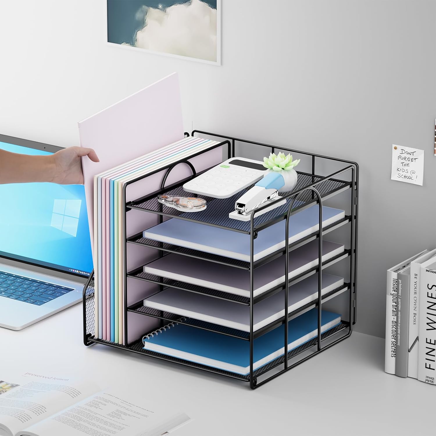 Desk Organizer with File Holder, 5 Tiers, Paper Letter Tray, Storage and Accessories for Office Supplies