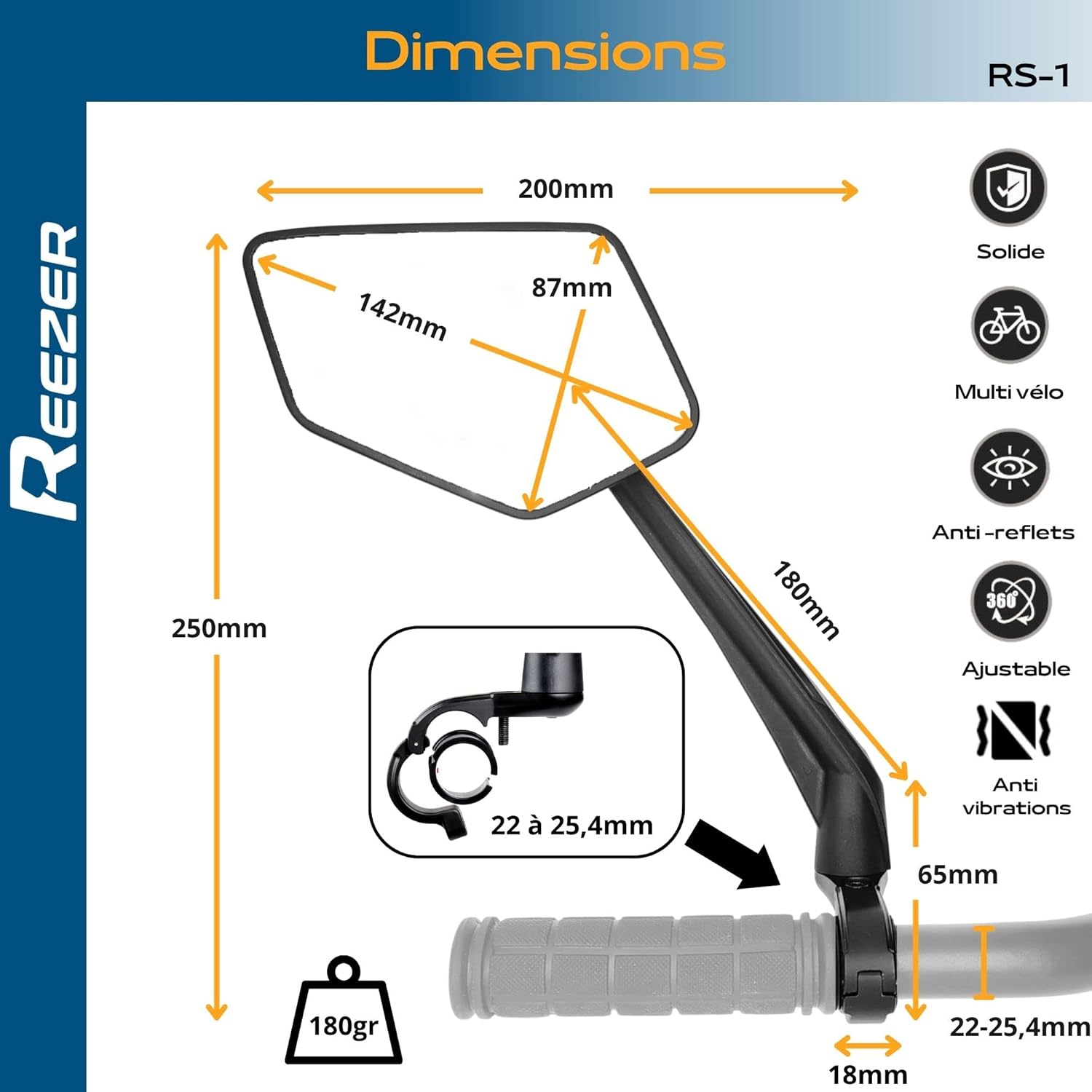 REEZER Achteruitkijkspiegel voor fiets, e-bike en elektrische step, geweldig cadeau, luxe, compatibel met alle modellen, reflecterend, 360° verstelbaar, links