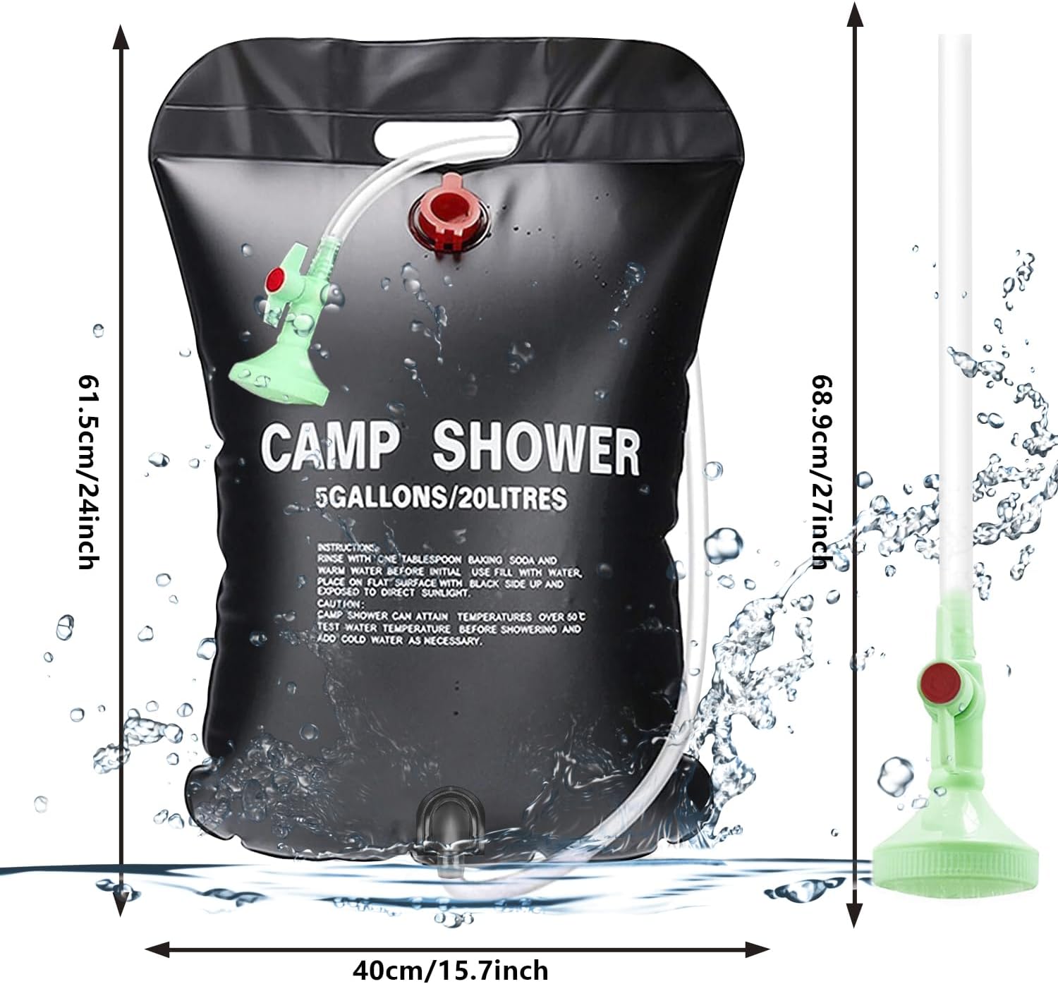 ECtury Camping zonnedouche 20 liter mobiele zonnedouche camping tuindouche warm water draagbare zonne-waterzak tuin reisdouche met douchekop