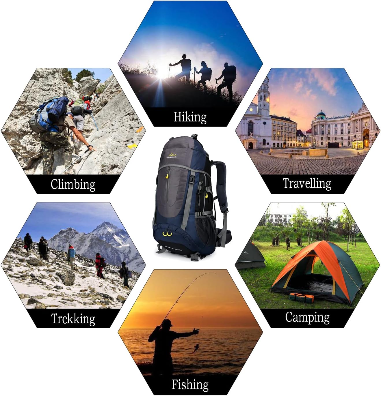 70 l rugzak, trekking, kamperen, reizen, wandelen, groot, voor heren en dames