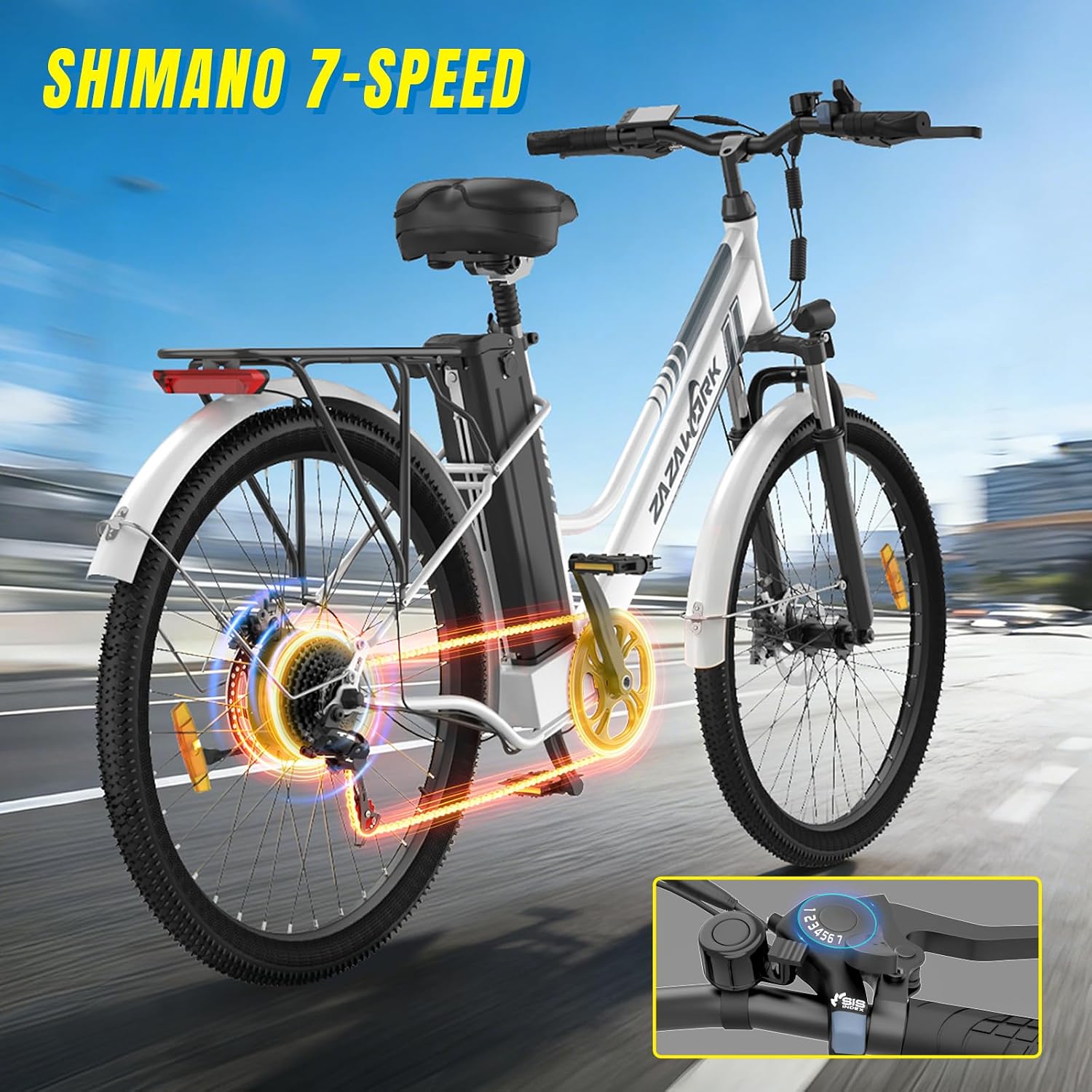 Vélo électrique pour homme et femme 26 pouces, E-Bike City avec moteur 250 W et batterie 36 V 20 Ah, autonomie 120 km, changement 7 vitesses, freins à disque, vélo électrique économique