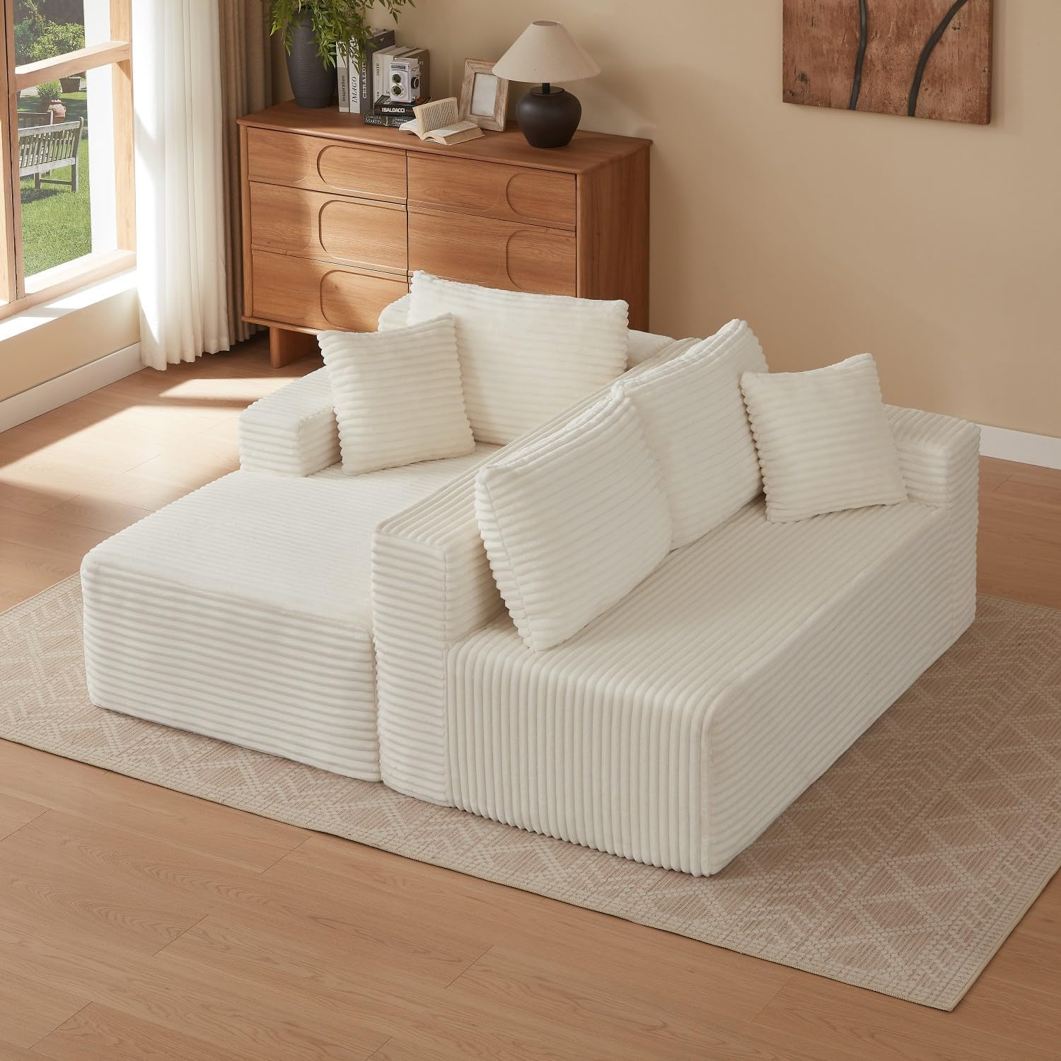 Canapé d'Angle Modulable 3 Places – Mémoire de Forme, Housse Lavable, Sans Montage | Blanc