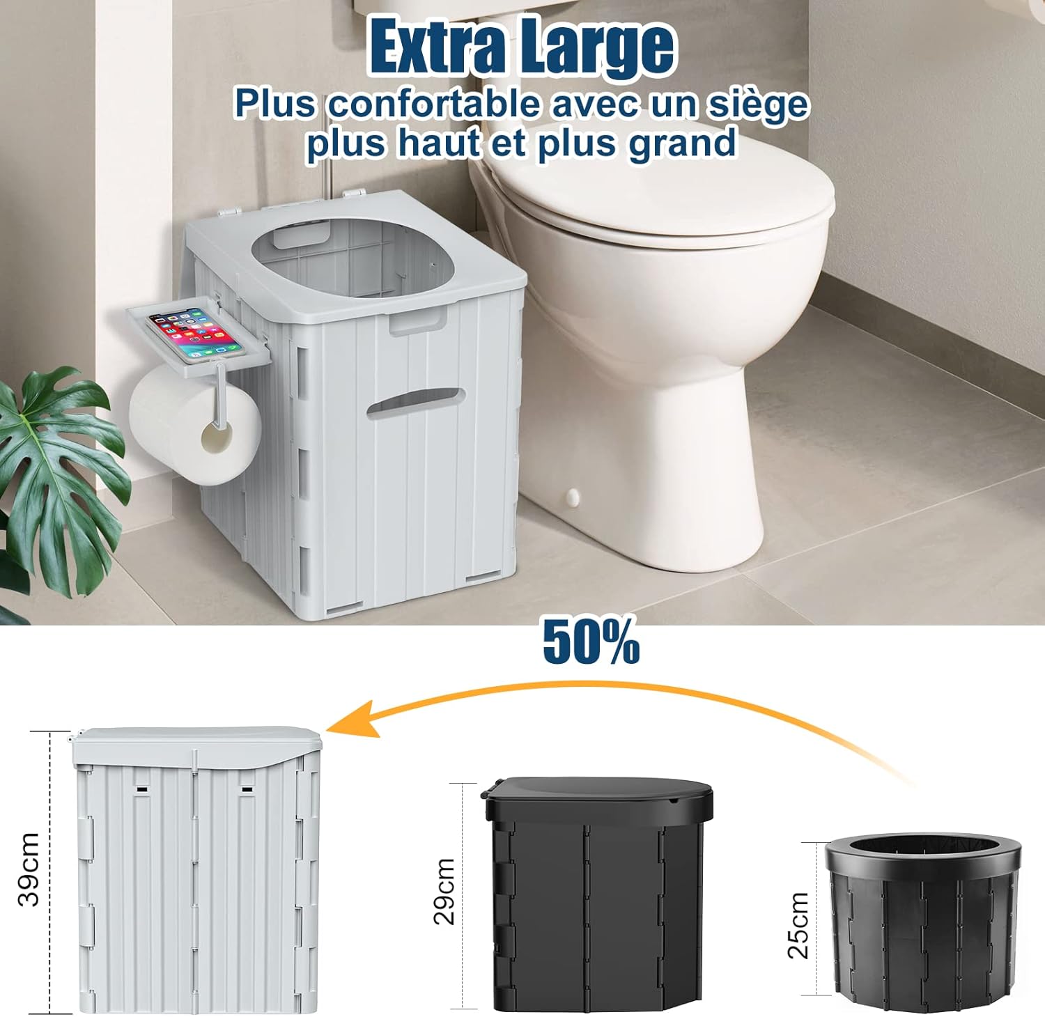 Draagbaar Campingtoilet, voor mannen en vrouwen, hygiënische pot voor de auto, opvouwbaar autotoilet voor volwassenen, voor kamperen, wandelen of uitstapjes