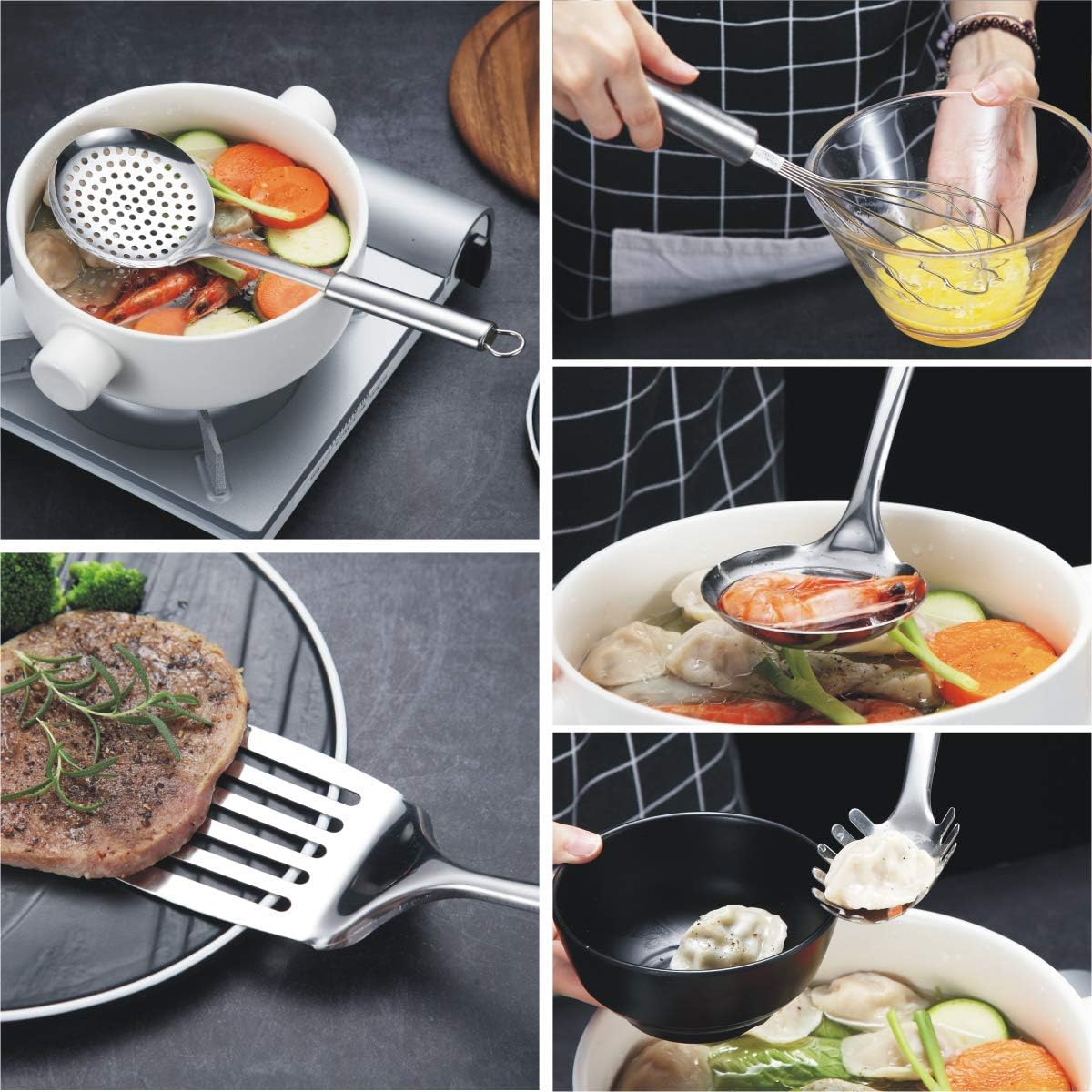 Set d'Ustensiles de Cuisine Berglander 13 Pièces — Inox Poli Miroir avec Support