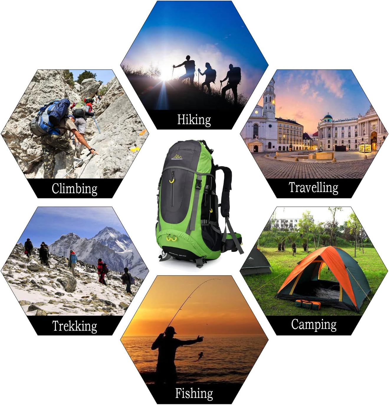 70 l rugzak, trekking, kamperen, reizen, wandelen, groot, voor heren en dames