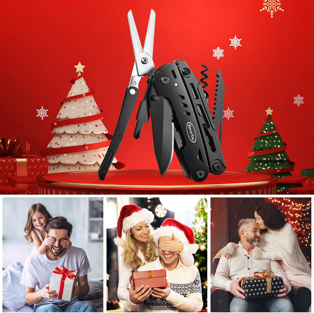 RoverTac Multitool zakmes tactisch survivalmes camping geschenken voor mannen papa echtgenoot 18 in 1 multi-tool mes tang schaar kurkentrekker 9-pack schroevendraaier