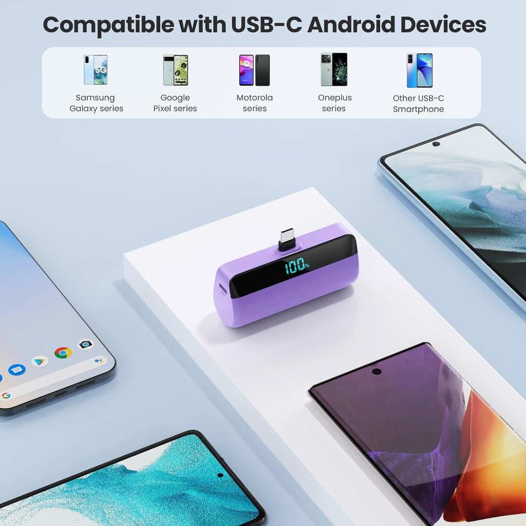 Feob Mini powerbank 5200 mAh voor iPhone 17/16 serie, PD 3A, snel opladen, USB C, powerbank met lcd-display, compatibel met iPhone 17/16/15 Plus Pro Max, Samsung S25/S24, telefoons